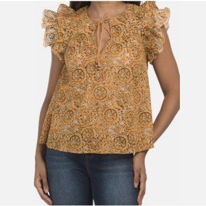 House of Harlow 1960 Yellow Block Print Cotton Blouse